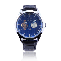 Sewor Skeleton Automatic Mechanical Leather Men Wrist Watch