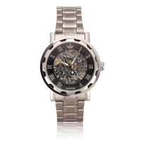 Sewor Stainless Steel Silver Romen Mechanical Skeleton Men Wrist Watch