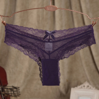 Sexy Ladies Transparent Purple Mesh Fabric Lace Thong