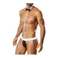 Sexy Mankini Waiter Costume Rubber Tie Beach Swimwear Suspenders Thongs Intimate Lingerie