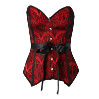 Sexy Overbust Ribbon Bow Printing Satin Corsets Bustier With Belt