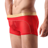Sexy Transparent Ultra Thin Net Yarn Mesh Breathable Golden Waistband Boxers Underswear For Men