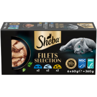 Sheba Filets Selection witvis, kip tonijn, gevogelte zalm natvoer kat multipack (kuipjes 60 g) 3 x (18 x 60 g)