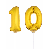 10 Jaar leeftijd feestartikelen   versiering cijfers   ballonnen op stokje   van 41 cm   goud