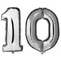 10 Jaar zilveren folie ballonnen 88 cm leeftijd/cijfer
