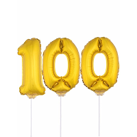100 Jaar leeftijd feestartikelen   versiering cijfers   ballonnen op stokje   van 41 cm   goud