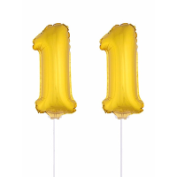 11 Jaar leeftijd feestartikelen   versiering cijfers   goud   ballonnen op stokje   van 41 cm