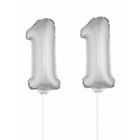 11 Jaar leeftijd feestartikelen   versiering cijfers   zilver   ballonnen op stokje   van 41 cm