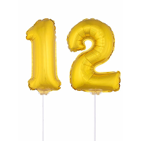 12 Jaar leeftijd feestartikelen   versiering cijfers   goud   ballonnen op stokje   van 41 cm