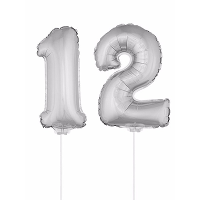 12 Jaar leeftijd feestartikelen   versiering cijfers   zilver   ballonnen op stokje   van 41 cm