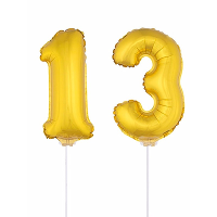 13 Jaar leeftijd feestartikelen   versiering cijfers   goud   ballonnen op stokje   van 41 cm