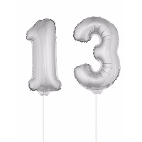 13 Jaar leeftijd feestartikelen   versiering cijfers   zilver   ballonnen op stokje   van 41 cm