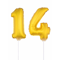 14 Jaar leeftijd feestartikelen   versiering cijfers   goud   ballonnen op stokje   van 41 cm