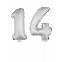 14 Jaar leeftijd feestartikelen   versiering cijfers   zilver   ballonnen op stokje   van 41 cm