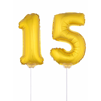 15 Jaar leeftijd feestartikelen   versiering cijfers   goud   ballonnen op stokje   van 41 cm
