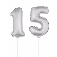 15 Jaar leeftijd feestartikelen   versiering cijfers   zilver   ballonnen op stokje   van 41 cm