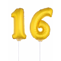 16 Jaar leeftijd feestartikelen   versiering cijfers   ballonnen op stokje   van 41 cm   goud
