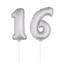 16 Jaar leeftijd feestartikelen   versiering cijfers   zilver   ballonnen op stokje   van 41 cm