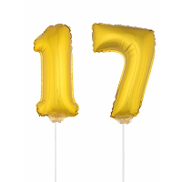 17 Jaar leeftijd feestartikelen   versiering cijfers   goud   ballonnen op stokje   van 41 cm