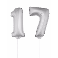17 Jaar leeftijd feestartikelen   versiering cijfers   zilver   ballonnen op stokje   van 41 cm