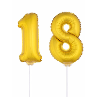 18 Jaar leeftijd feestartikelen   versiering cijfers   goud   ballonnen op stokje   van 41 cm