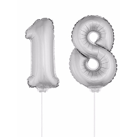 18 Jaar leeftijd feestartikelen   versiering cijfers   zilver   ballonnen op stokje   van 41 cm