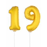 19 Jaar leeftijd feestartikelen   versiering cijfers   goud   ballonnen op stokje   van 41 cm