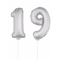 19 Jaar leeftijd feestartikelen   versiering cijfers   zilver   ballonnen op stokje   van 41 cm
