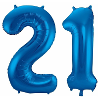 21 Jaar blauwe folie ballonnen 86 cm leeftijd/cijfer