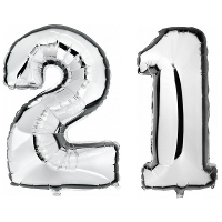 21 Jaar zilveren folie ballonnen 88 cm leeftijd/cijfer