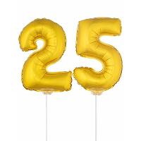 25 Jaar leeftijd feestartikelen   versiering cijfers   goud   ballonnen op stokje   van 41 cm
