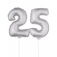 25 Jaar leeftijd feestartikelen   versiering cijfers   zilver   ballonnen op stokje   van 41 cm