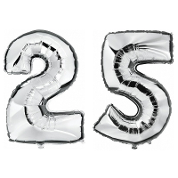 25 Jaar   zilver   folie ballonnen   88 cm   leeftijd/cijfer