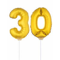 30 Jaar leeftijd feestartikelen   versiering cijfers   ballonnen op stokje   van 41 cm   goud