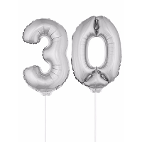 30 Jaar leeftijd feestartikelen   versiering cijfers   zilver   ballonnen op stokje   van 41 cm
