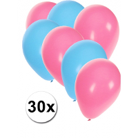 30X ballonnen   27 cm   lichtblauw / lichtroze versiering