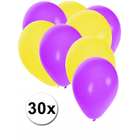 30X ballonnen   27 cm   paars / gele versiering