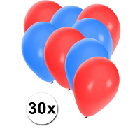 30X ballonnen   27 cm   rood / blauwe versiering