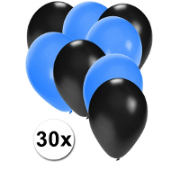 30X ballonnen   27 cm   zwart / blauwe versiering