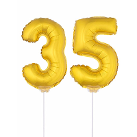 35 Jaar leeftijd feestartikelen   versiering cijfers   goud   ballonnen op stokje   van 41 cm