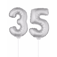 35 Jaar leeftijd feestartikelen   versiering cijfers   zilver   ballonnen op stokje   van 41 cm