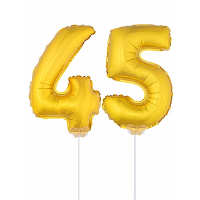 45 Jaar leeftijd feestartikelen   versiering cijfers   goud   ballonnen op stokje   van 41 cm