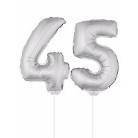 45 Jaar leeftijd feestartikelen   versiering cijfers   zilver   ballonnen op stokje   van 41 cm