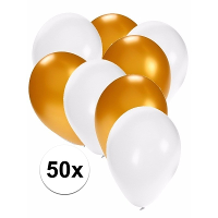 50X ballonnen   27 cm   goud / witte versiering