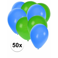 50X ballonnen   27 cm   groen / blauwe versiering
