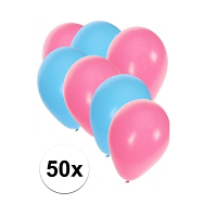50X ballonnen   27 cm   lichtblauw / lichtroze versiering