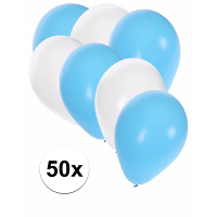 50X ballonnen   27 cm   lichtblauw / witte versiering