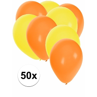 50X ballonnen   27 cm   oranje / gele versiering