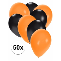 50X ballonnen   27 cm   oranje / zwarte versiering