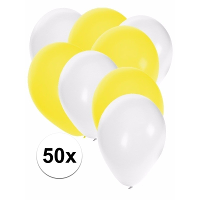 50X ballonnen   27 cm   wit / gele versiering